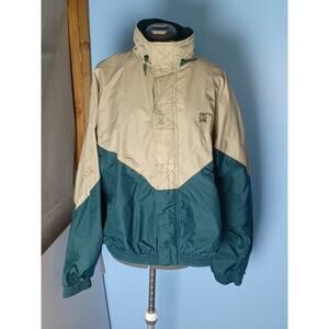 Vintage MV Sport Vinyl Beige & Green Fishing Jacket Lightweight Hooded